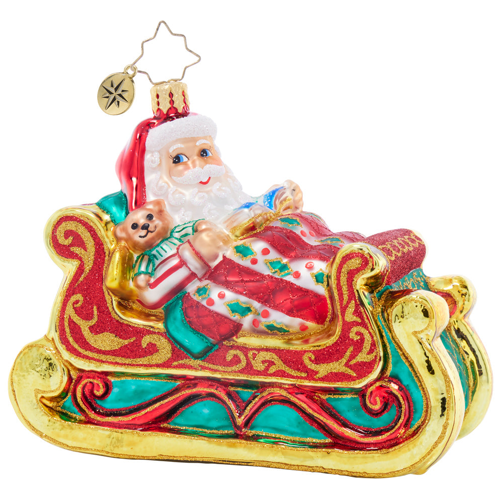 Front image - Santa Sleigh-time Snooze - (Santa in sleigh ornament)