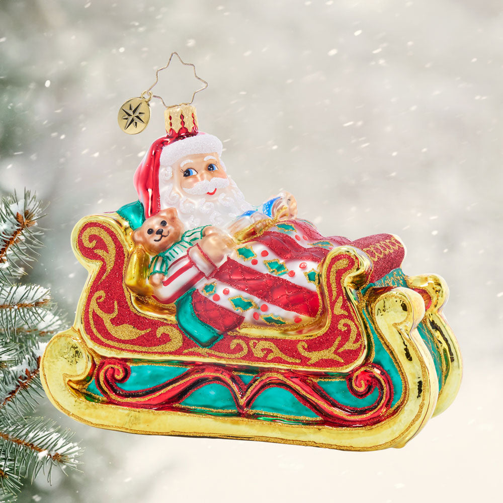 Front image - Santa Sleigh-time Snooze - (Santa in sleigh ornament)