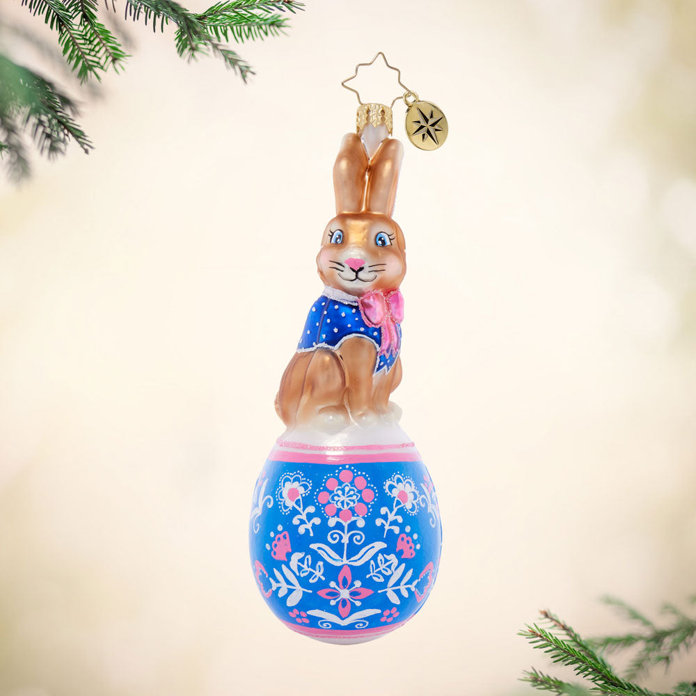 Front image - Holly Jolly Hare Pose - (Bunny ornament)