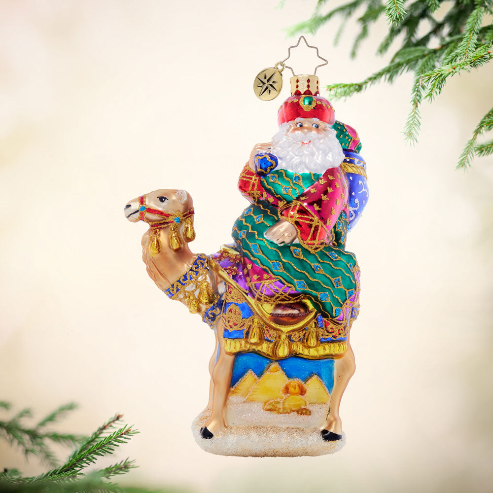 Front image - Camel-Drawn Claus - (Santa ornament)