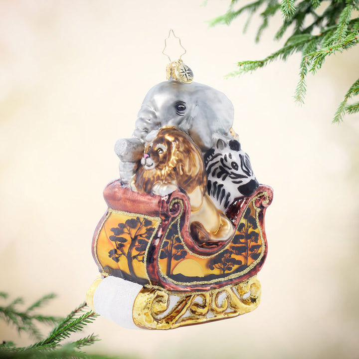 Front image - Serengeti Sleigh Ride - (Animal in sleigh ornament)