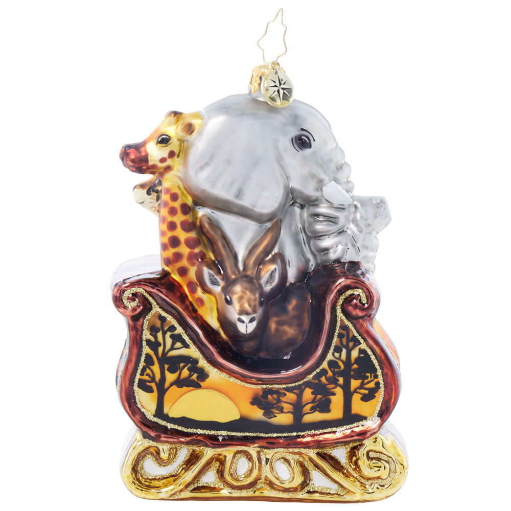Side image - Serengeti Sleigh Ride - (Animal in sleigh ornament)