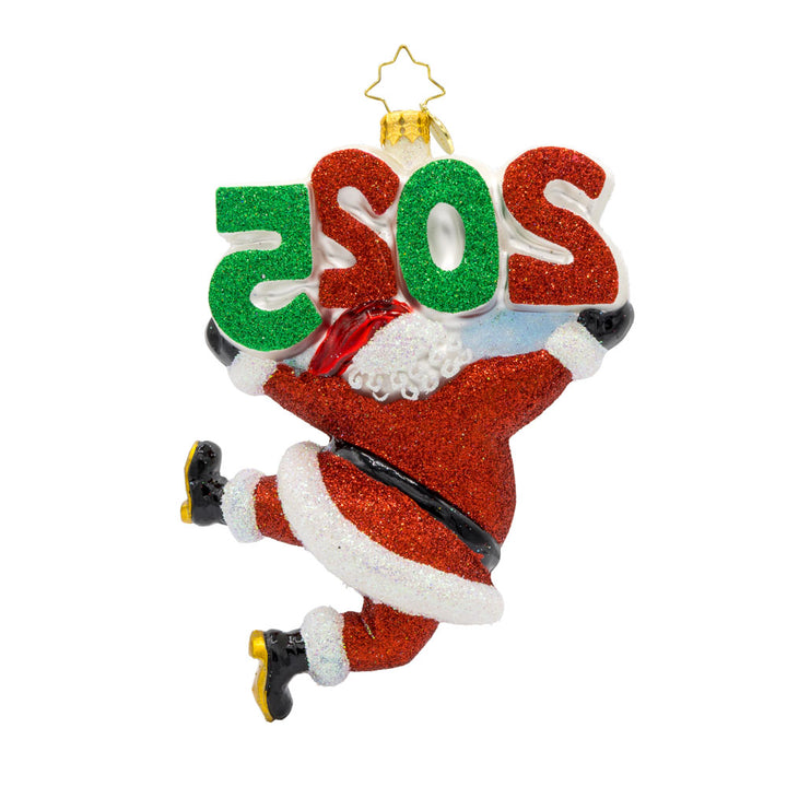 Santa's 2025 Countdown ornament. Santa is holding up the year 2025. View of back.
