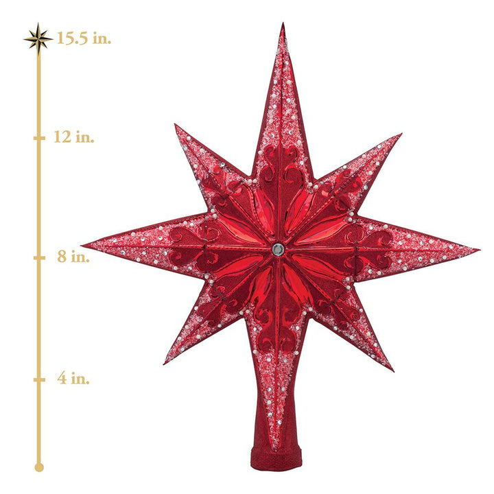 Christmas Tree Finials - Description: Ruby Stellar - This beautiful ruby red stellar is sure to delight and amaze anyone who sees it atop your tree.