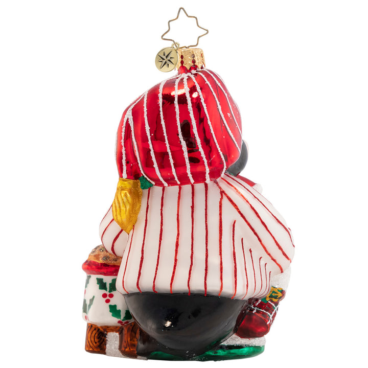 Back - Ornament Description - Ready For Santa: Dressed in his festive PJs and stocking cap, this adorable penguin pal is eagerly awaiting Christmas morning – he even baked cookies for Santa!