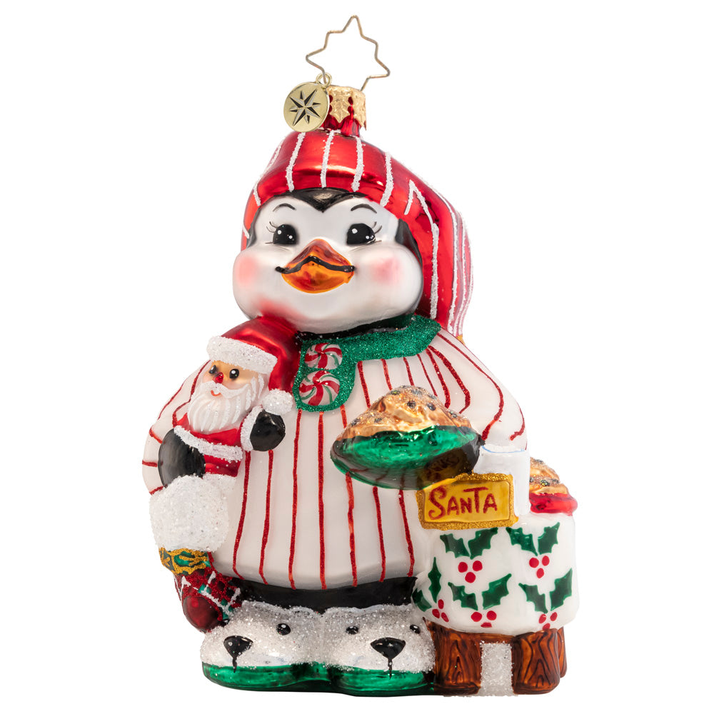 Front - Ornament Description - Ready For Santa: Dressed in his festive PJs and stocking cap, this adorable penguin pal is eagerly awaiting Christmas morning – he even baked cookies for Santa!