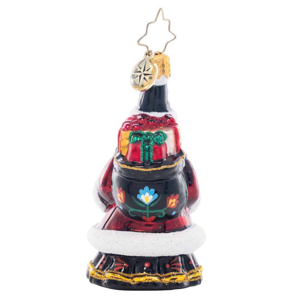 Back - Ornament Description - Festive Folk Santa Gem: Add some festive folk flair to your holiday season with the Little Gem edition of our 2022 Designer's Choice ornament.