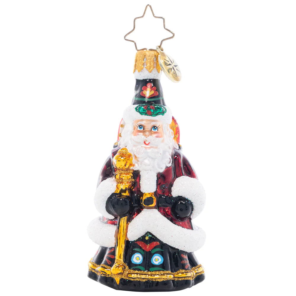 Front - Ornament Description - Festive Folk Santa Gem: Add some festive folk flair to your holiday season with the Little Gem edition of our 2022 Designer's Choice ornament.