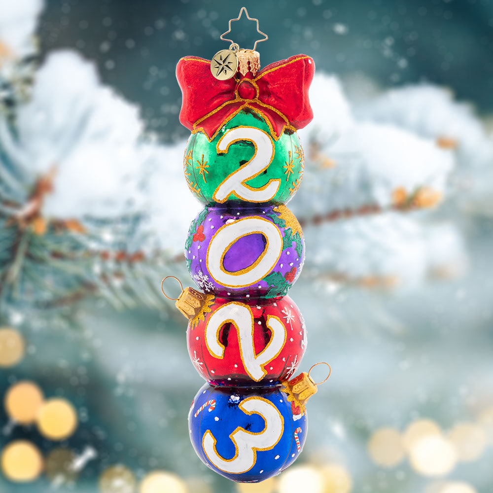 Ornament Description - Have a Ball 2023: These stacked ornament rounds are decorated with glee, spelling out the year, "2023"! Adorn your tree with this vibrant vintage-inspired piece, and celebrate another wonderful holiday season.