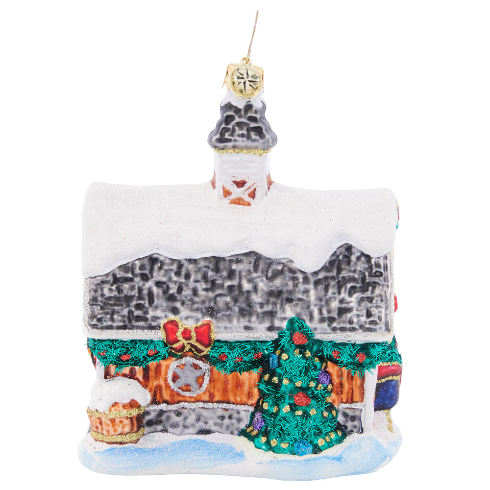 Side View - Ornament Description - Christmas on the Farm: The farm is all decked-out for a happy holiday harvest. This classic barn celebrates Christmas cheer 'til the cows come home!