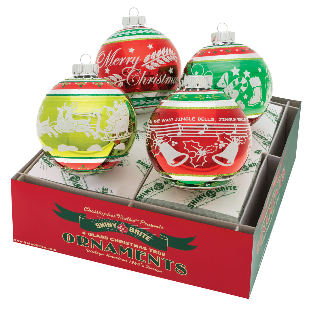 Ornament Set Description - Holiday Splendor 4 Count 4" Signature Flocked Rounds