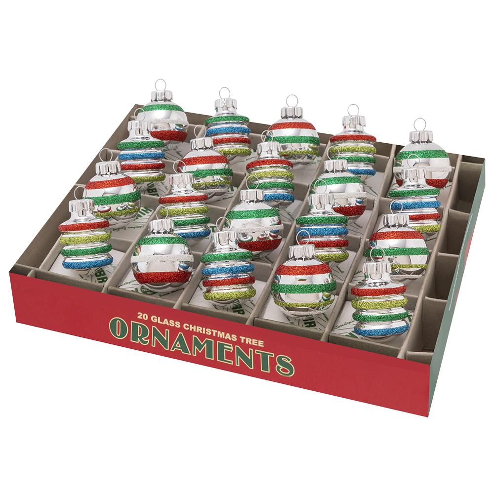 Ornament Set Description - Holiday Splendor 20 Count 1.25" Shapes & Rounds: Add some festive flair to your tree with this assortment of 20 vintage-inspired shapes and rounds in jolly holiday reds, greens and blues!