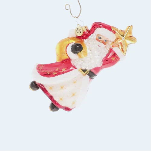 Video - Ornament Description - Star Bright Santa: We've always known he had star power! Santa holds a twinkling star and makes a Christmas wish for a bright and joyous holiday season for all. This video shows the ornament spinning slowly.