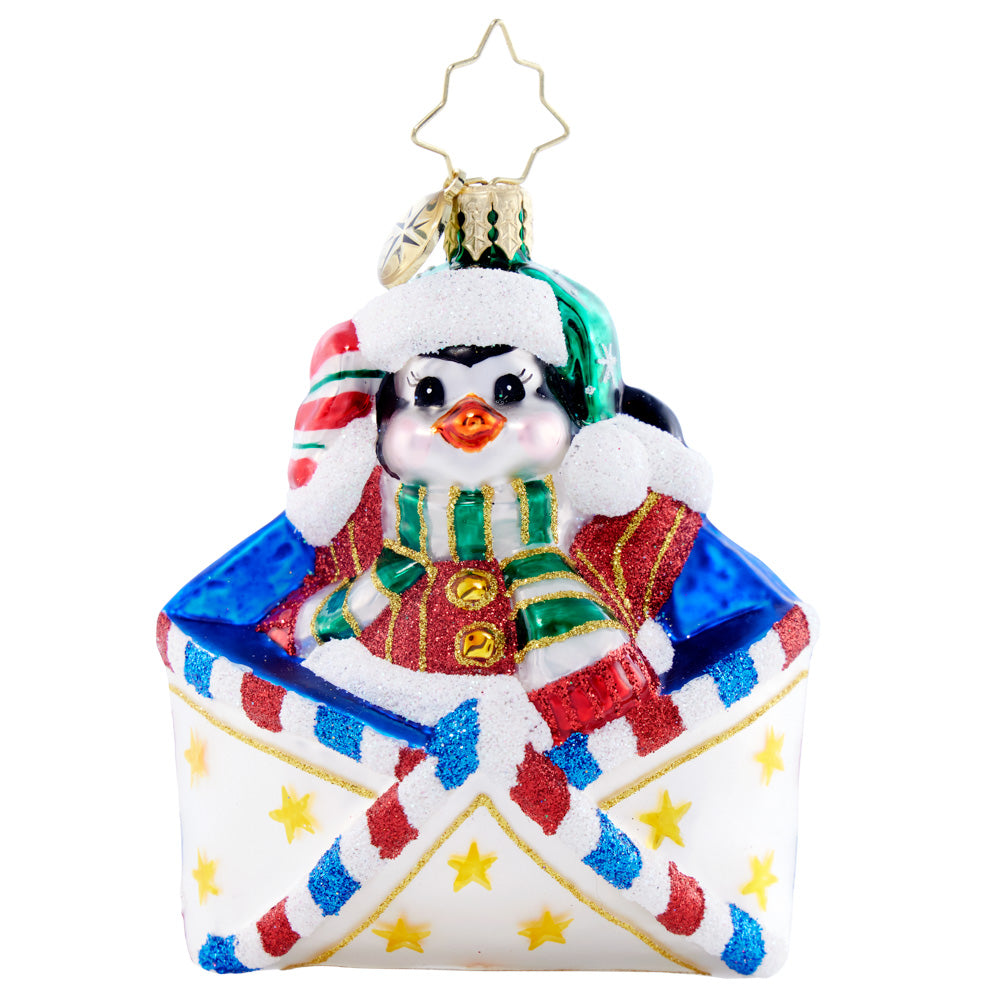 Front image - Penguin Delivery Gem - (Penguin ornament)