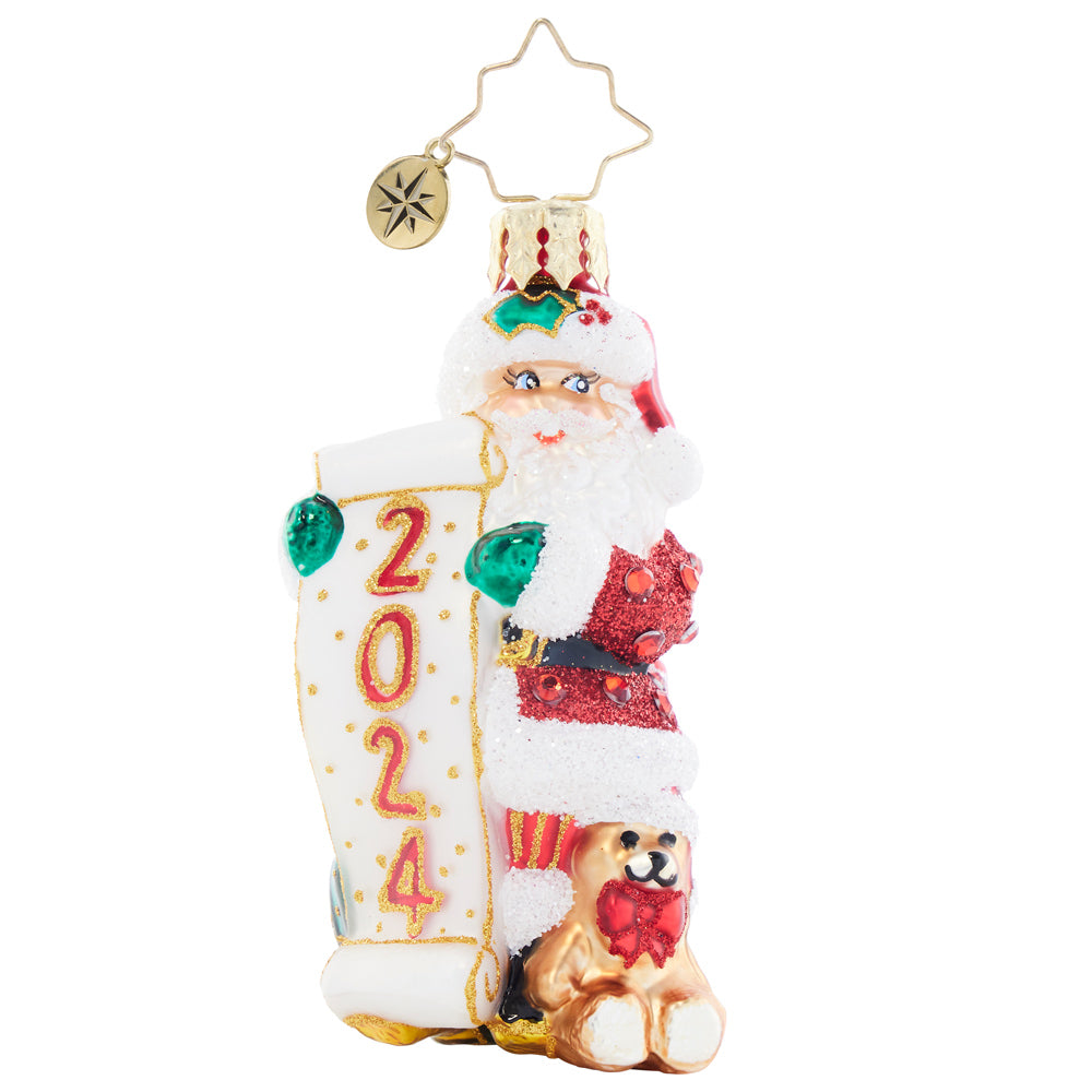 Front image - Holly Jolly New Year Gem - (Dated Santa ornament)