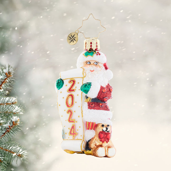 Front image - Holly Jolly New Year Gem - (Dated Santa ornament)