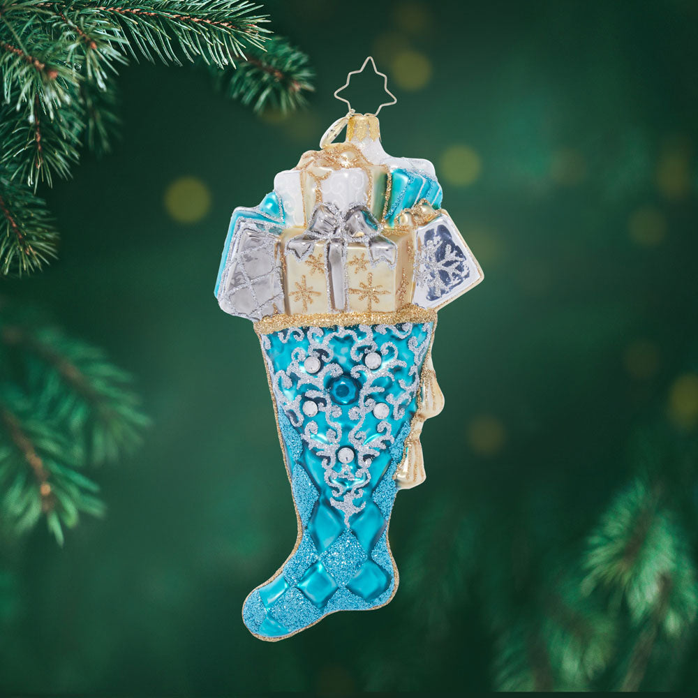 Front image - Silvery Spruce Stocking - (Stocking ornament)