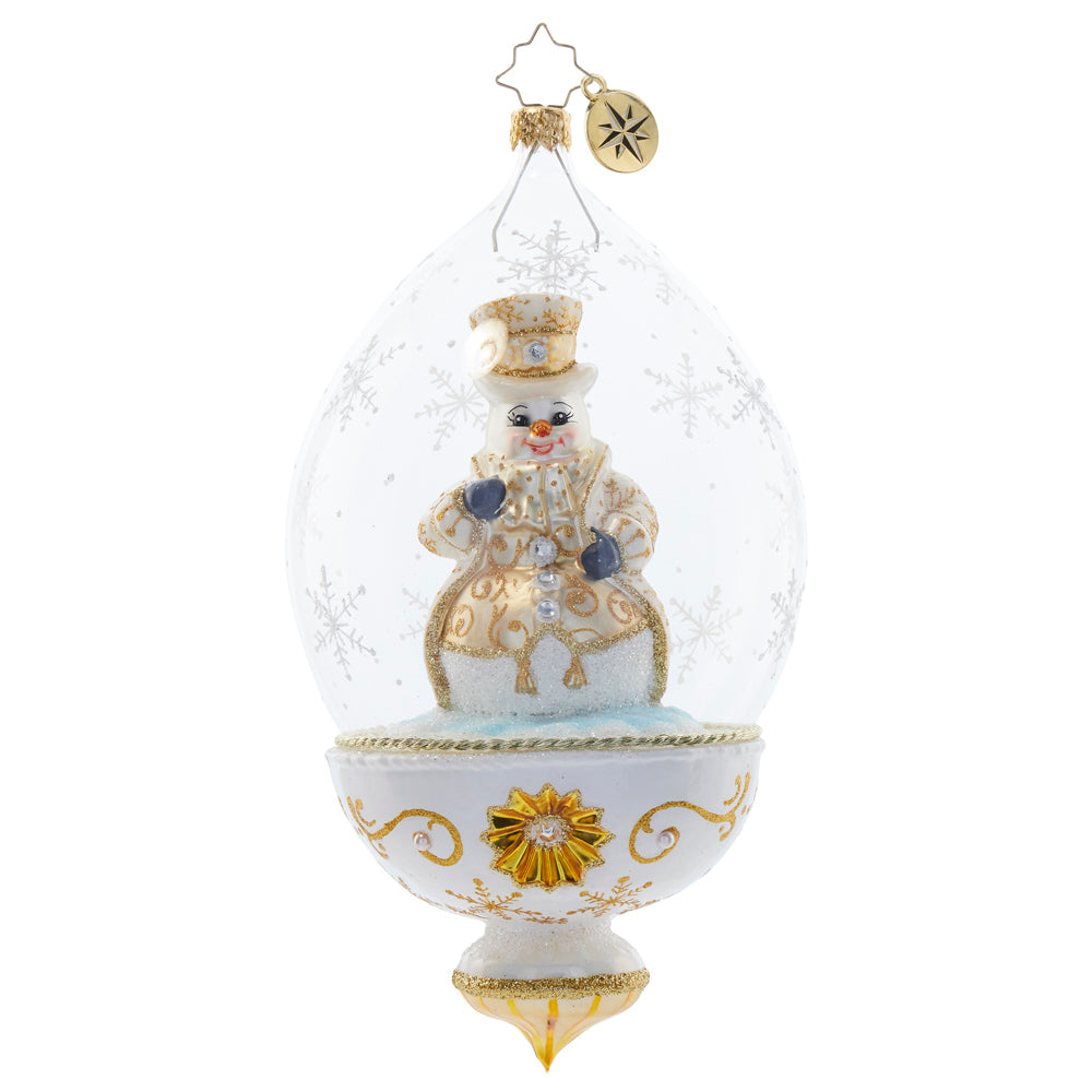 Front image - Golden Snowman Globe - (Snowman ornament)