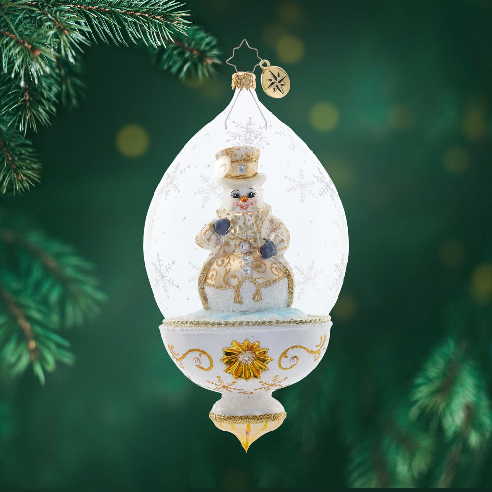 Front image - Golden Snowman Globe - (Snowman ornament)