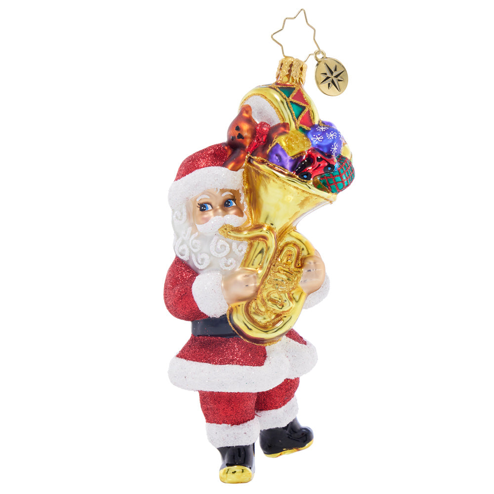 Front image - Tuba-Totin' Santa - (Santa playing tuba ornament)