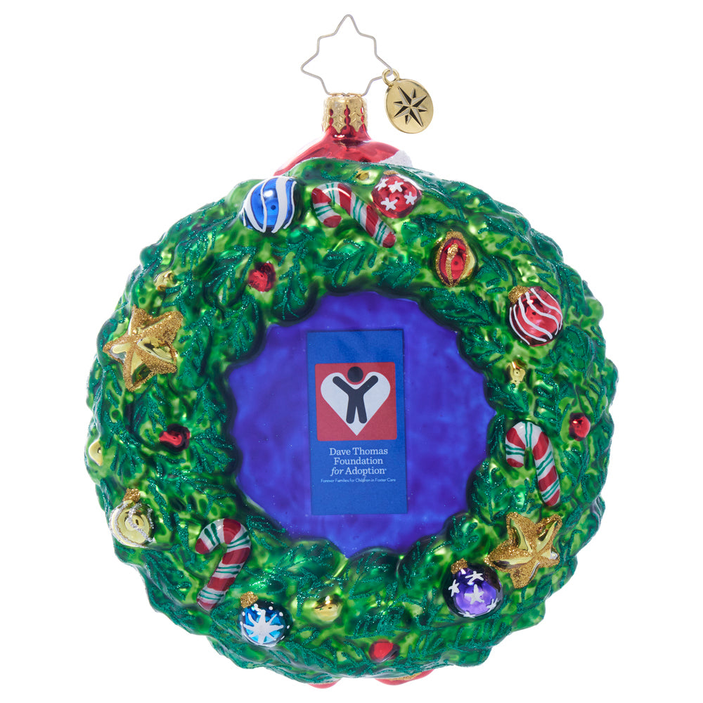 Back image - Wreath of Forever Love - Dave Thomas Adoption 2024 - (Santa in wreath ornament)