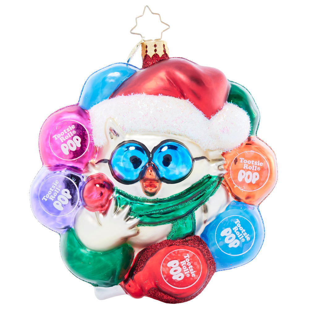 Front image - Mr. Owl's Tootsie Pop Treat Wreath - (Tootsie Pop ornament)