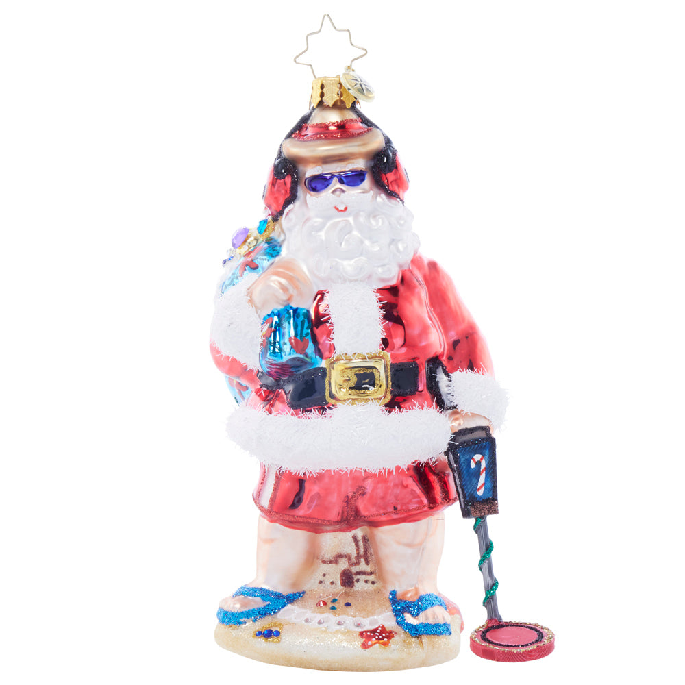 Front image - Seaside Scavenger Santa - (Santa with metal detector ornament)