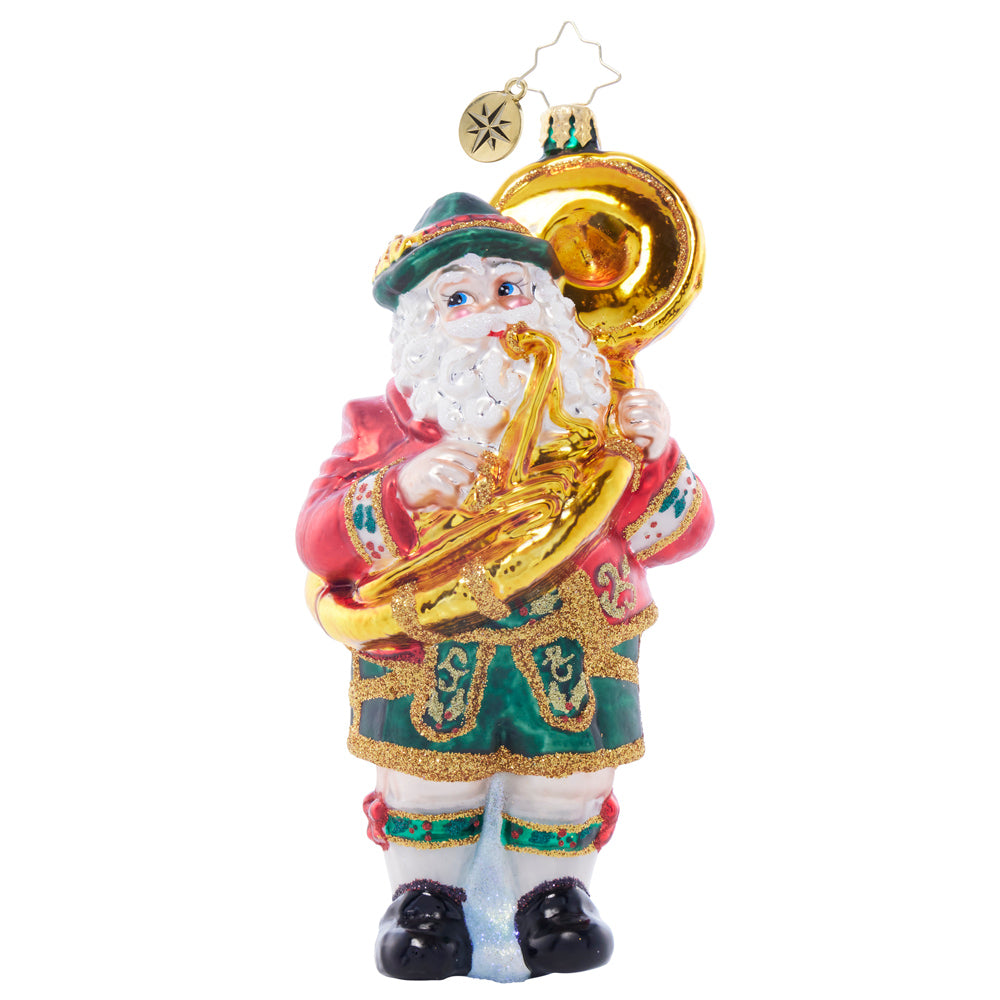 Front image - Holiday Oompah Claus - (Santa playing Tuba ornament)