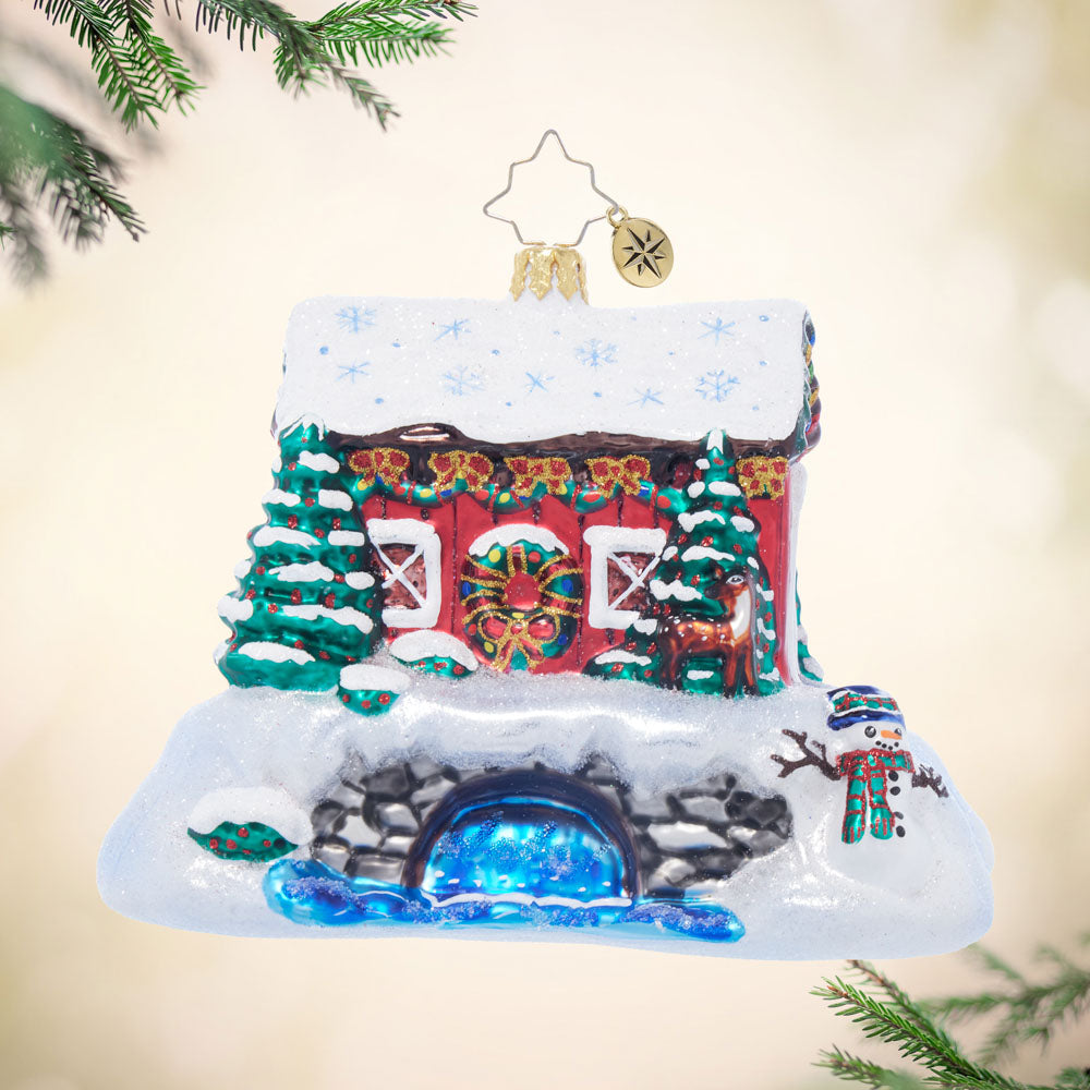 Front image - A New England Crossing - (Snowy scene ornament)