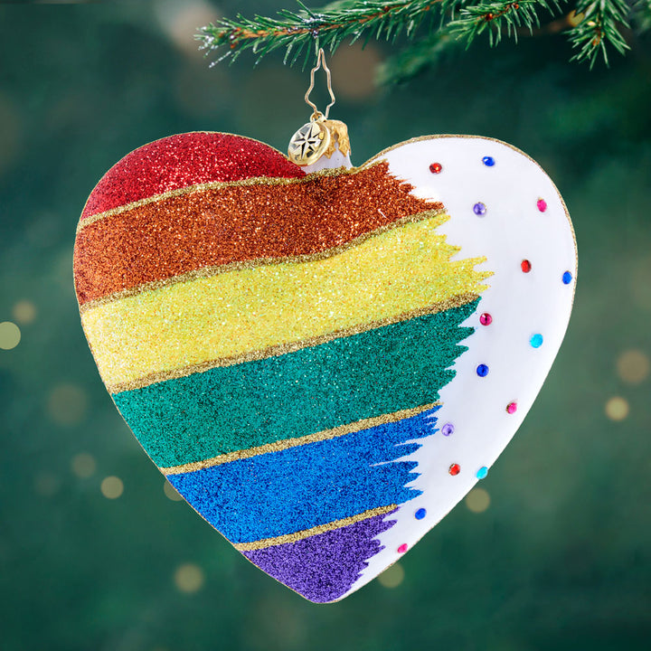Front image - Equality in Every Heartbeat - (Rainbow heart ornament)