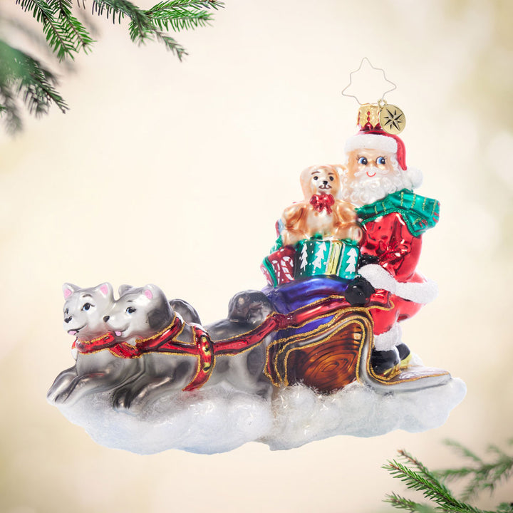 Front image - Santa's Snowy Escort - (Santa in Sleigh ornament)