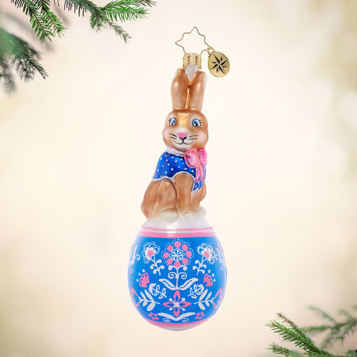 Front image - Holly Jolly Hare Pose - (Bunny ornament)