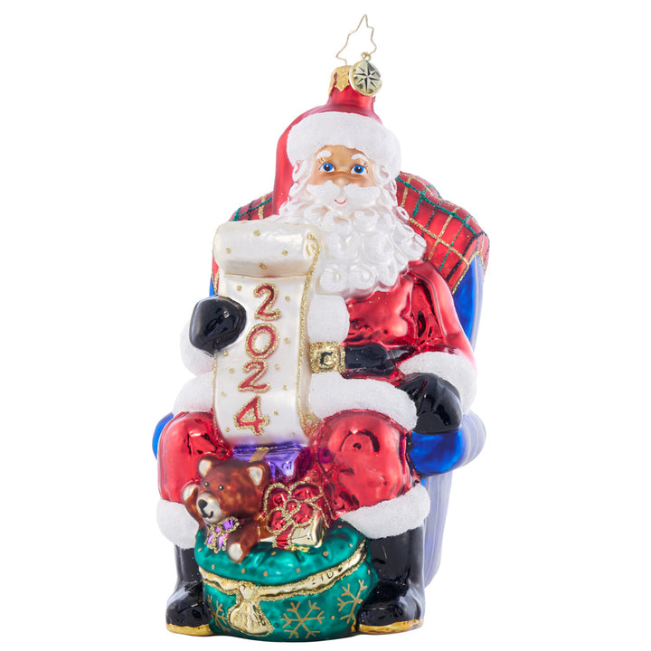 Front image - Santa's 2024 Checklist Chair - (Dated Santa ornament)