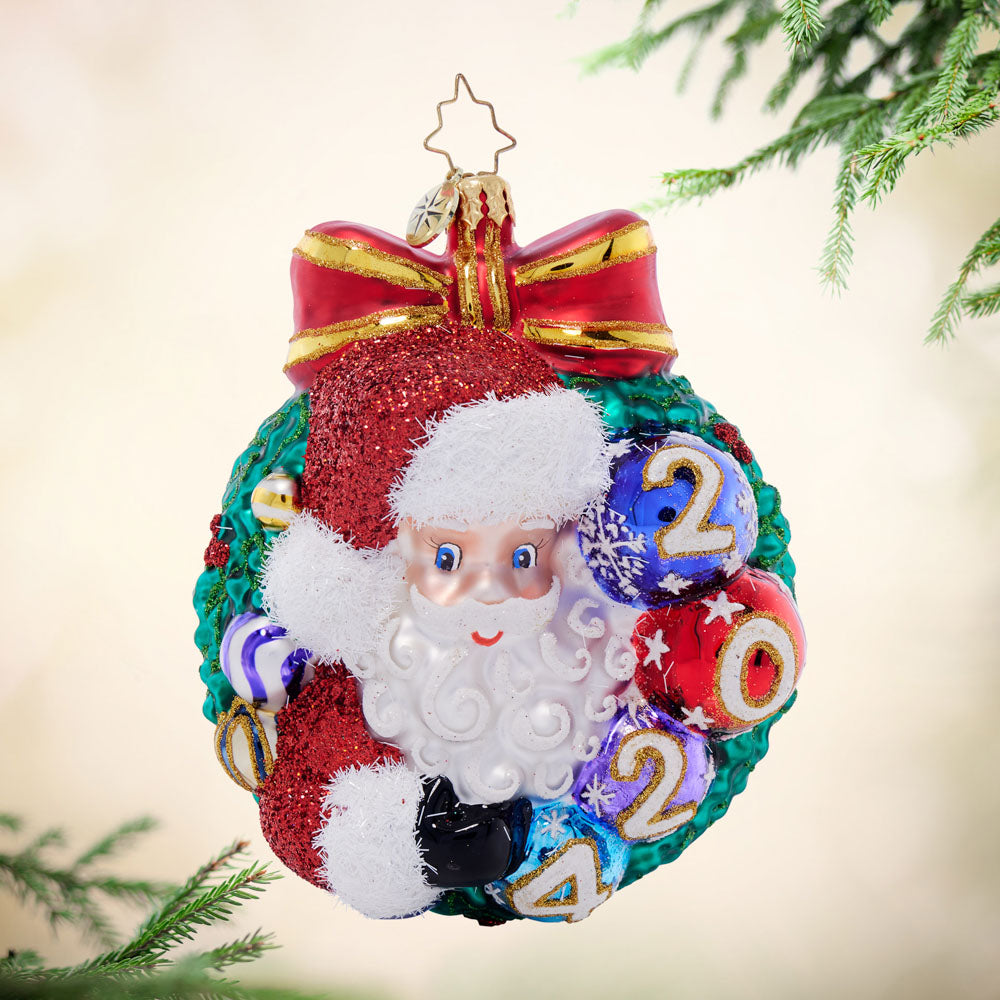 Front image - Smiling Through 2024 - (Dated Santa wreath ornament)