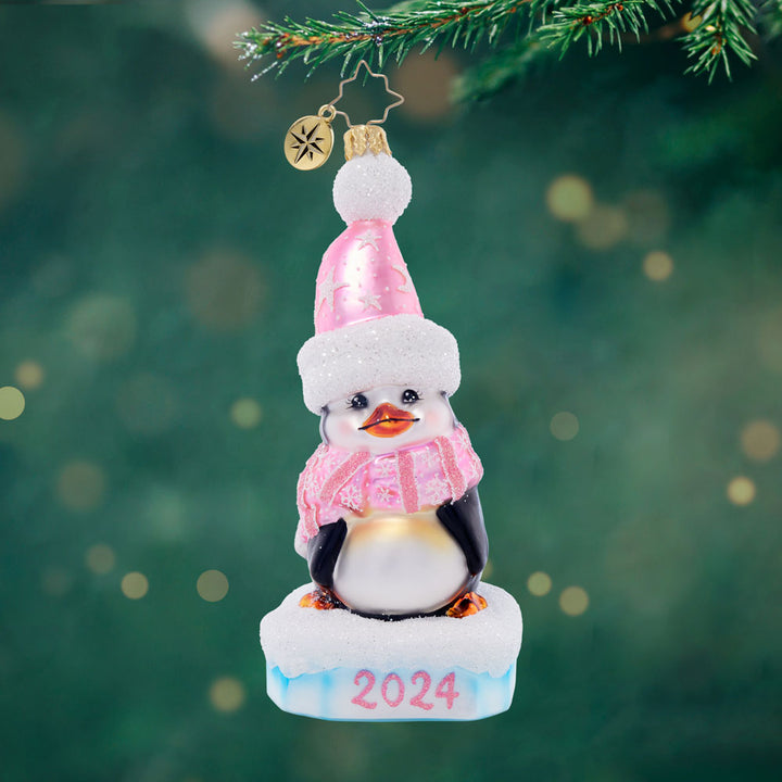 Front image - 2024 Precious Penguin Pink -  (Dated Baby ornament)