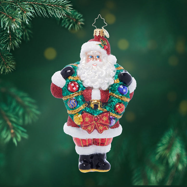 Front image - Wreath Wrangler Claus - (Santa ornament)