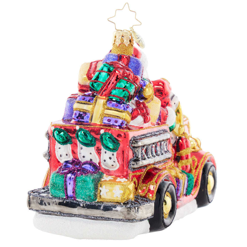 Back image - Santa's Jingle Bell Engine - (Santa Fire Truck ornament)