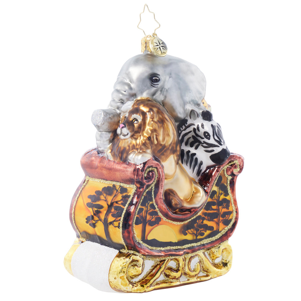 Front image - Serengeti Sleigh Ride - (Animal in sleigh ornament)v