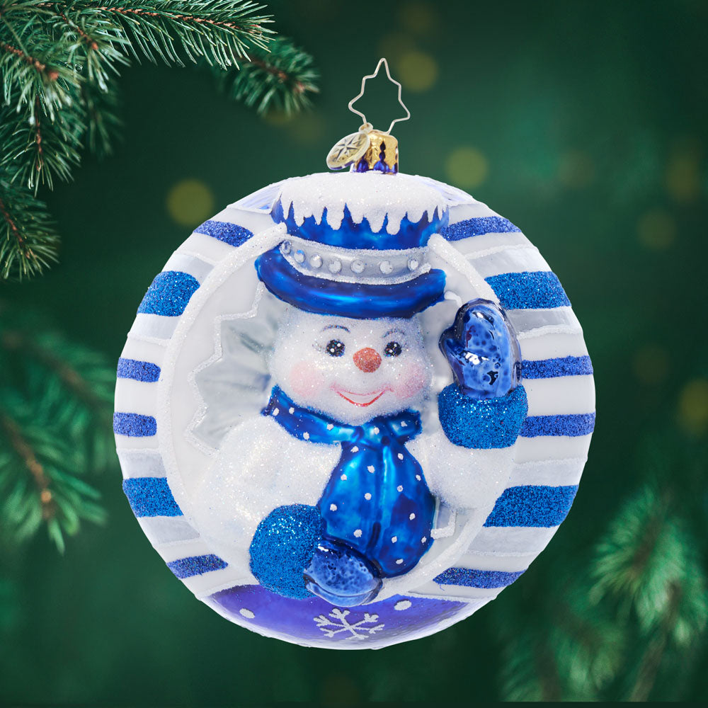 Front image - Snowy Spherical Cheer - (Snowman ornament)