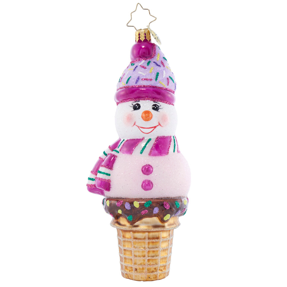 Front image - Extra Frosty Scoop - (Snowman ice cream cone ornament)
