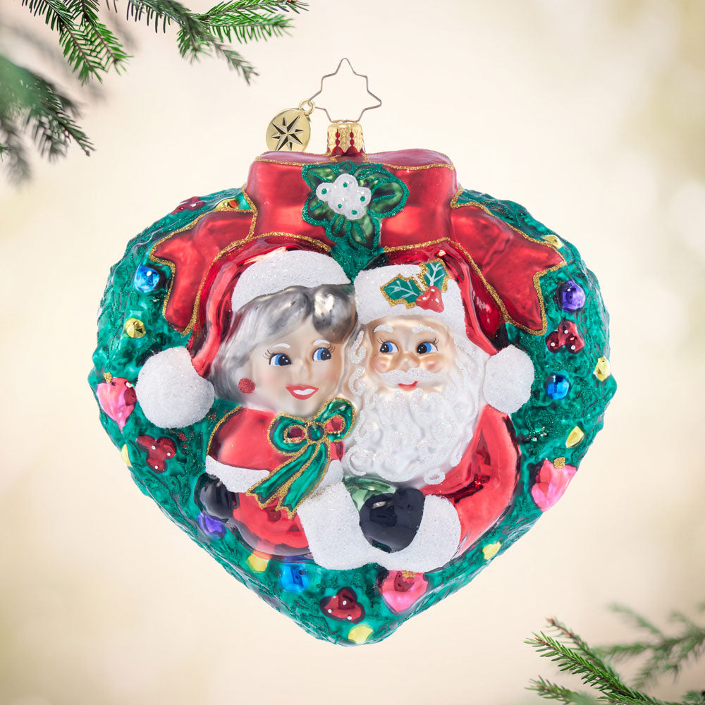 Front image - Mr. & Mrs. Claus Mistletoe Moment - (Wreath ornament)