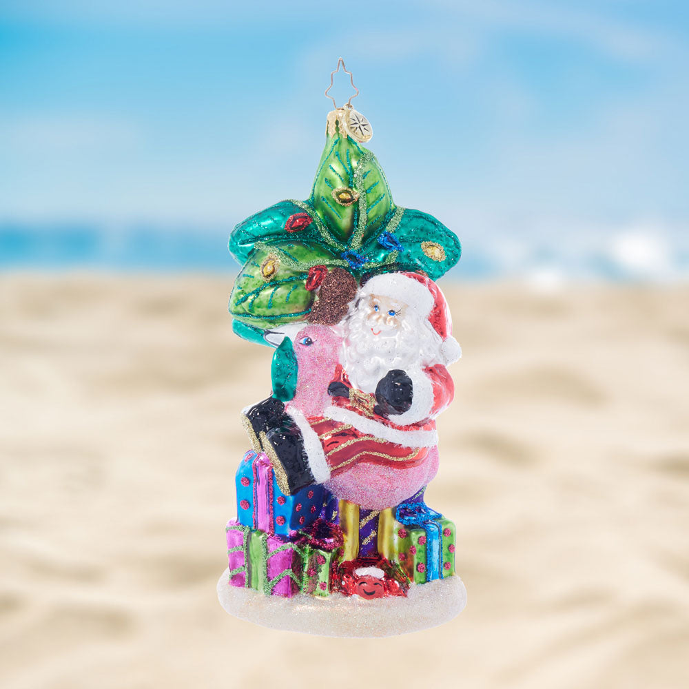 Front image - Palm Tree Paradise - (Beach themed Santa ornament)