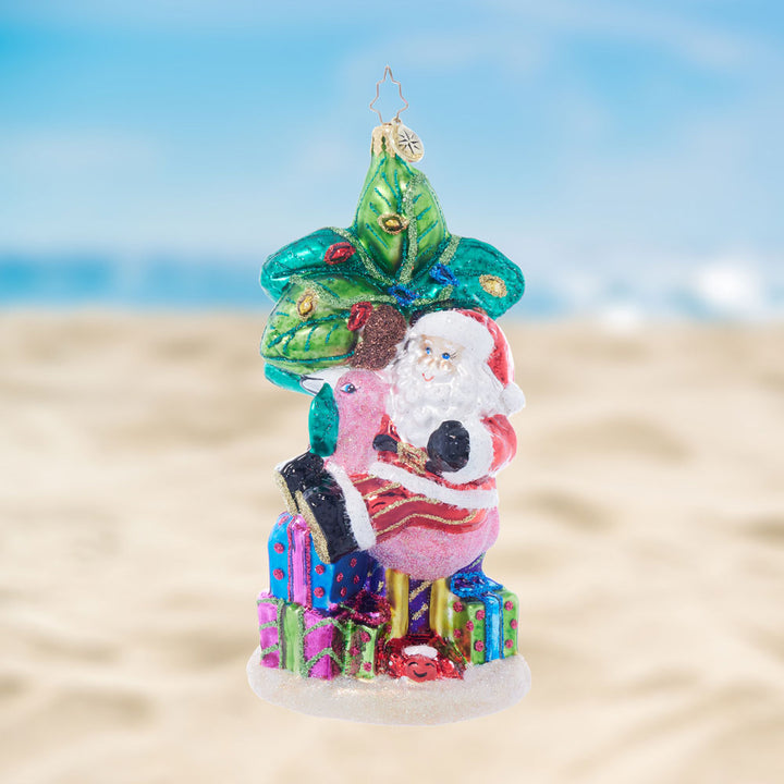 Front image - Palm Tree Paradise - (Beach themed Santa ornament)