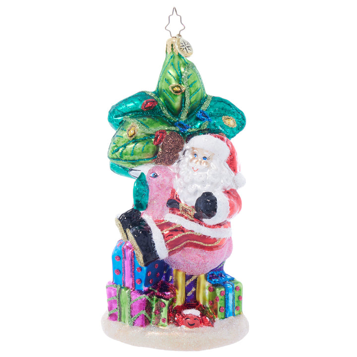 Front image - Palm Tree Paradise - (Beach themed Santa ornament)