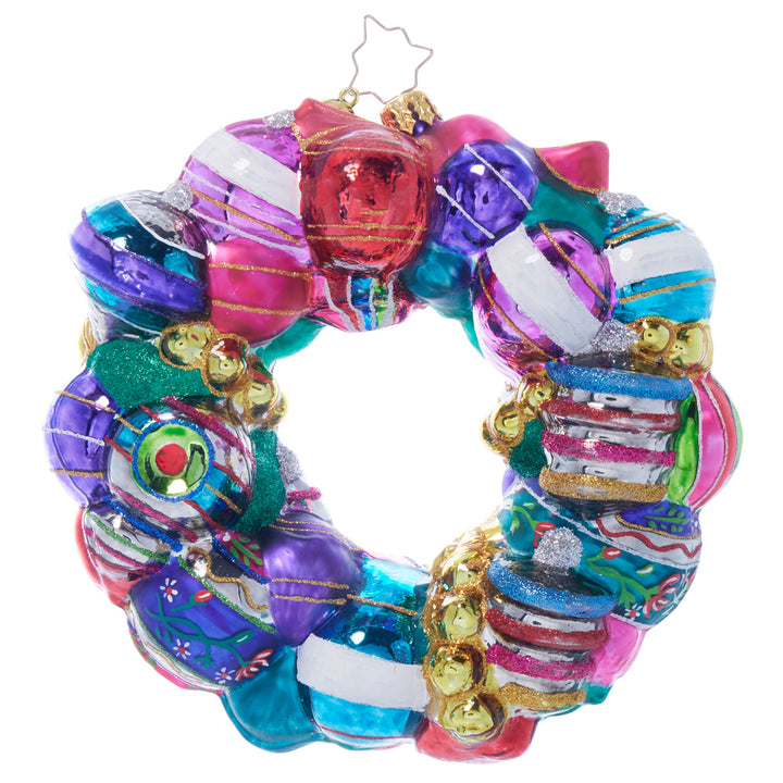 back image - Vintage Holiday Wreath - (Colorful wreath ornament)