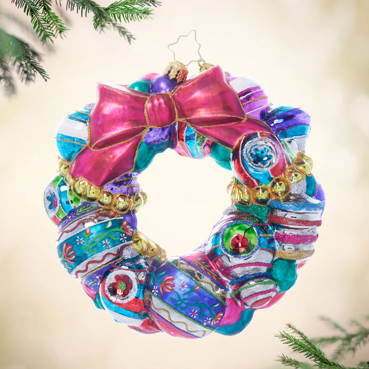 Front image - Vintage Holiday Wreath - (Colorful wreath ornament)