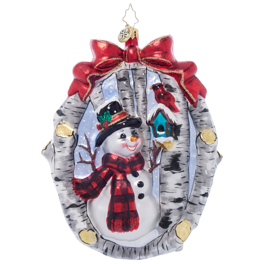 Front image - A Snowy Feathered Friend - (Snowman ornament)