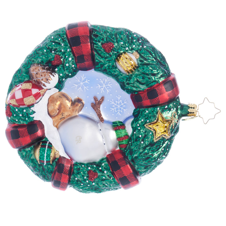 Back image - Rustic Wreath Friends - (Snowman and Christmas wreath ornament)