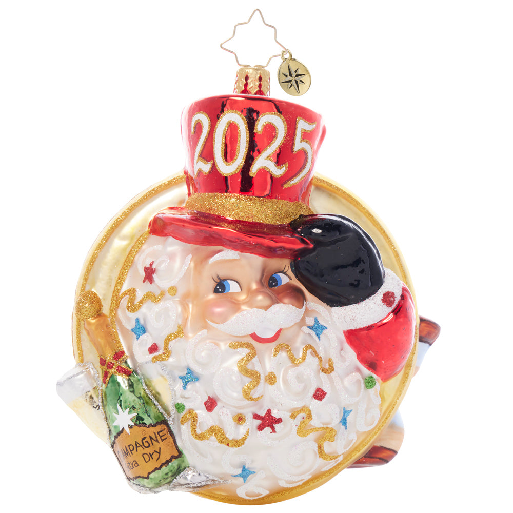 Front image - A 2025 Midnight Celebration - (Dated Santa ornament)