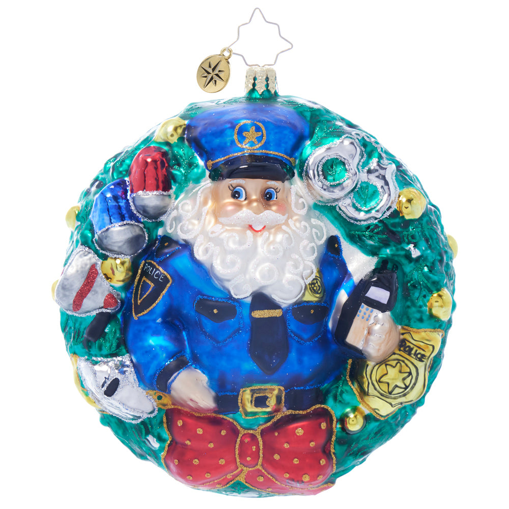 Front image - Police Santa Wreath - (Wreath ornament)